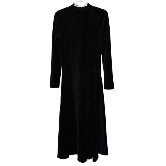 ME+EM Perfect Simplicity Velour Maxi Dress Size 2 US Black Fit Flare Zipper - Picture 1 of 16